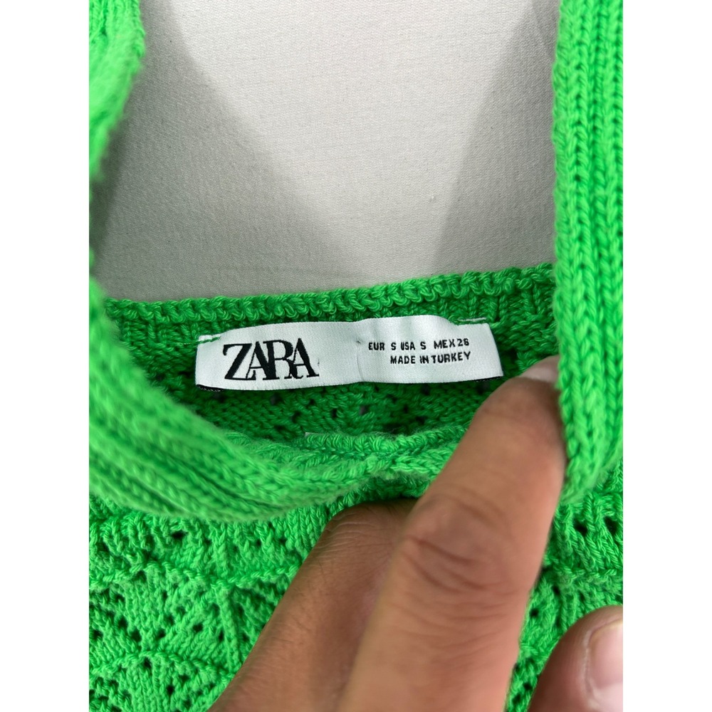Zara Green Pointelle Knit Crop Top V-Neck Sleeveless Tank Small - Picture 6 of 12